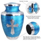 Cremation containers crafted from aluminum, threaded closure and green engraved finish for lasting remembrance