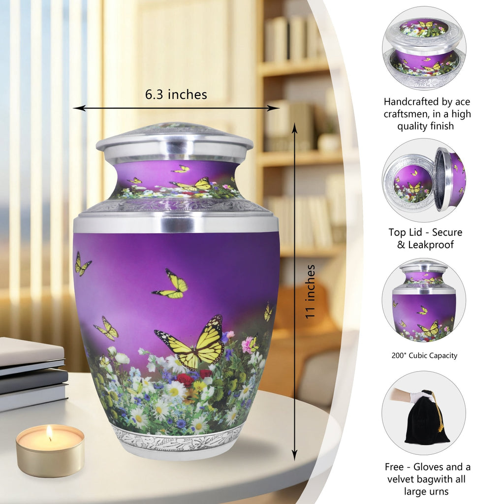 Butterfly Urns for Ashes – Large Butterfly Urn with Floral Engraving for Adults | MEILINXU
