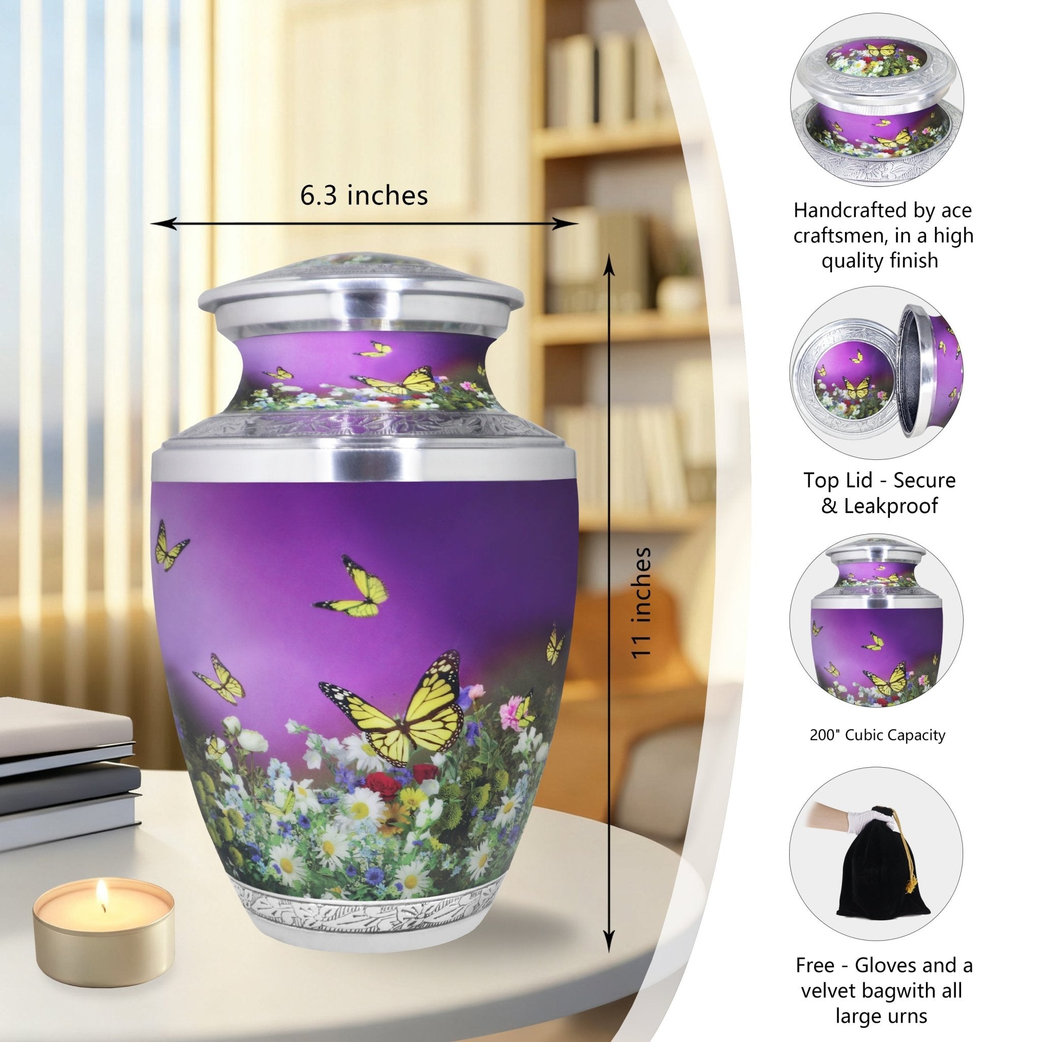 Butterfly Urns for Ashes – Large Butterfly Urn with Floral Engraving for Adults | MEILINXU