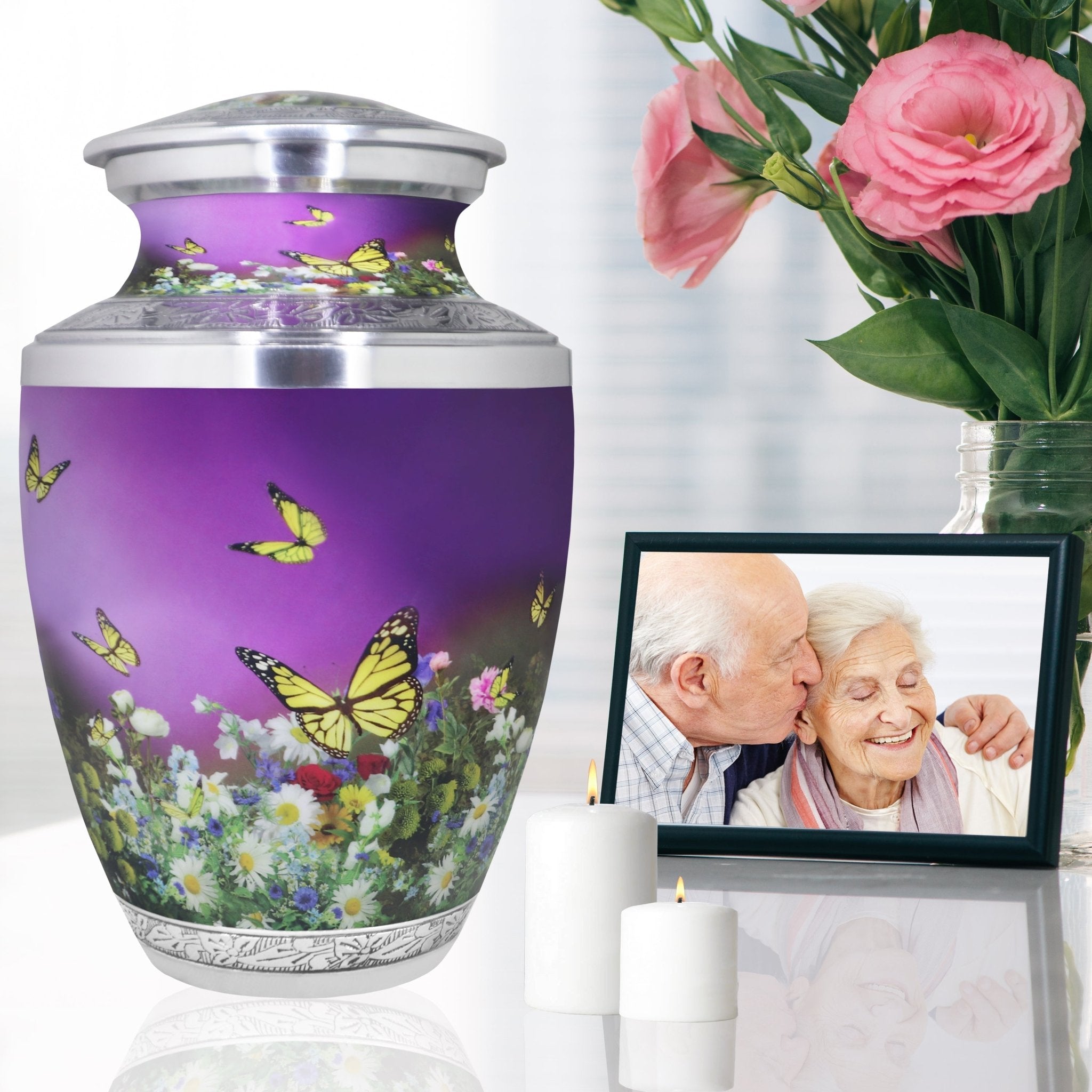 Butterfly Urns for Ashes – Large Butterfly Urn with Floral Engraving for Adults | MEILINXU