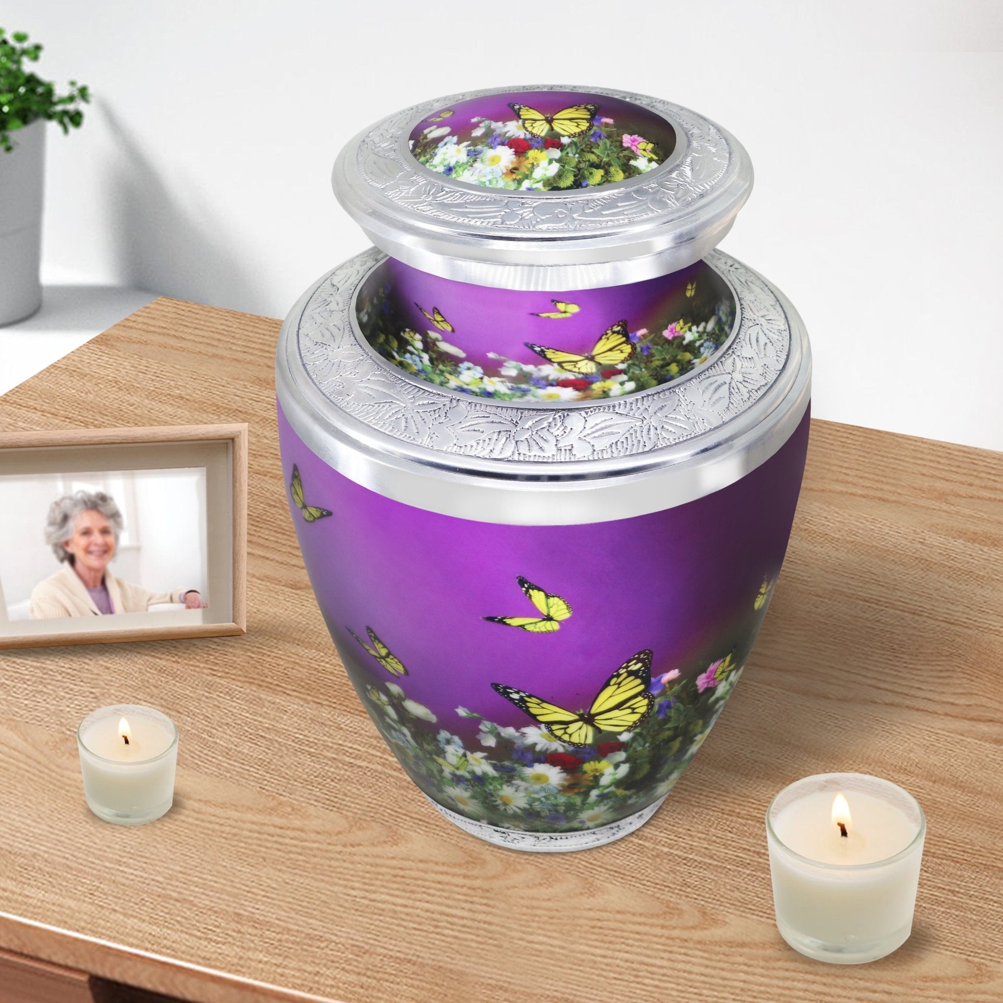 Butterfly Urns for Ashes – Large Butterfly Urn with Floral Engraving for Adults | MEILINXU