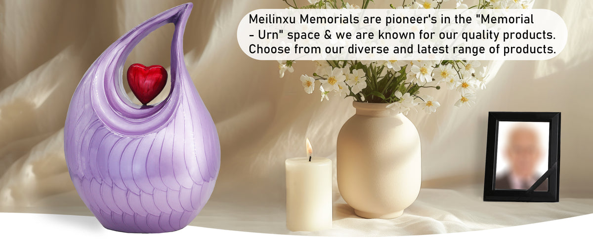 Heart Urn – Unique Tear Drop Urns for Human Ashes, Full Size Adult in Turquoise or Purple | MEILINXU — A Meaningful Memorial for Home or Niche