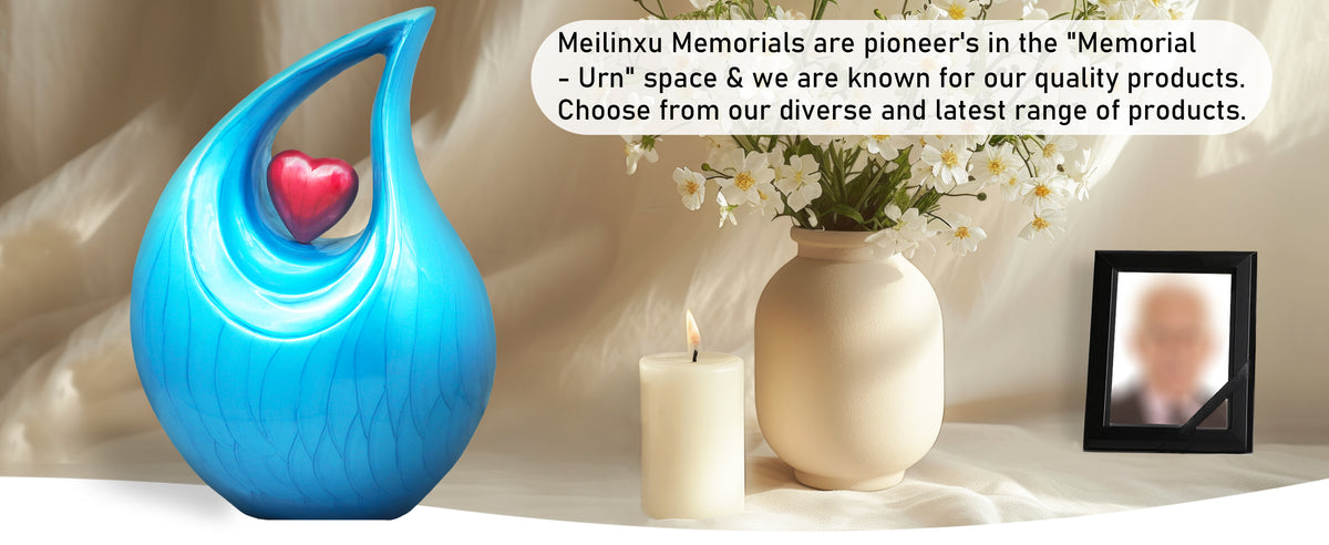 Heart Urn – Unique Tear Drop Urns for Human Ashes, Full Size Adult in Turquoise or Purple | MEILINXU — A Meaningful Memorial for Home or Niche