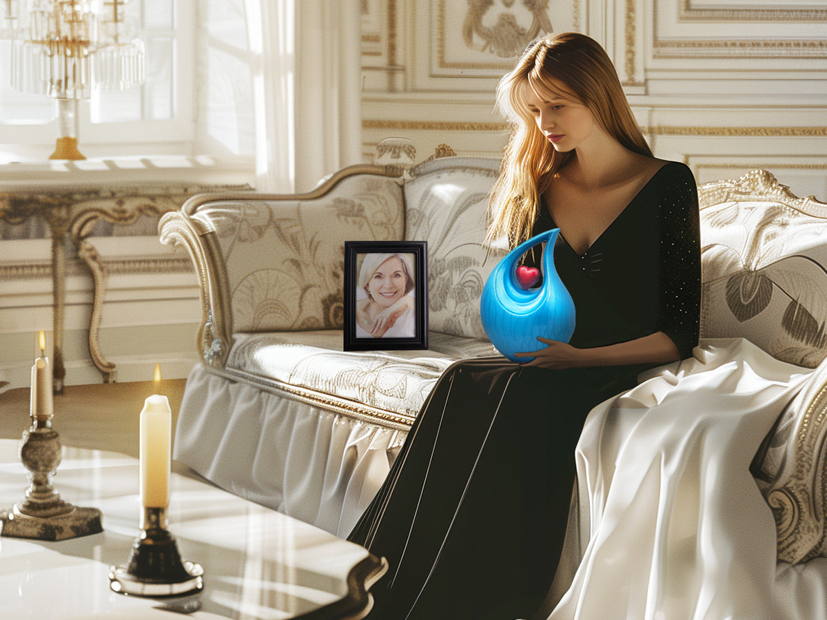 Heart Urn – Unique Tear Drop Urns for Human Ashes, Full Size Adult in Turquoise or Purple | MEILINXU — Made for Lasting Remembrance