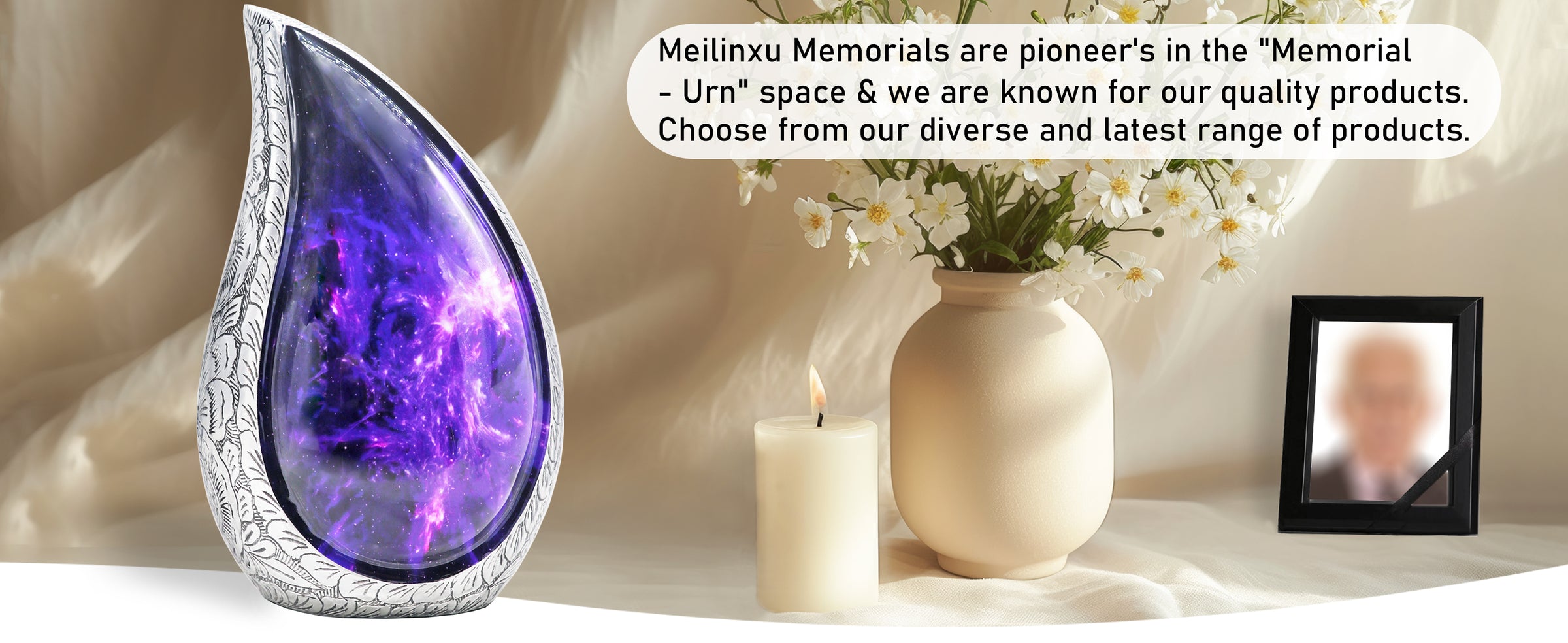 Amethyst Urn for Ashes – Cosmic Galaxy Full Size Urn, Brass Keepsake & 3 Mini Urns | MEILINXU — A Meaningful Memorial for Home or Niche