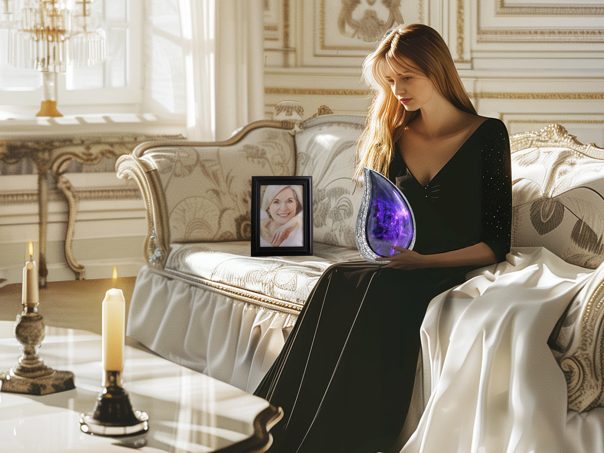 Amethyst Urn for Ashes – Cosmic Galaxy Full Size Urn, Brass Keepsake & 3 Mini Urns | MEILINXU — Made for Lasting Remembrance