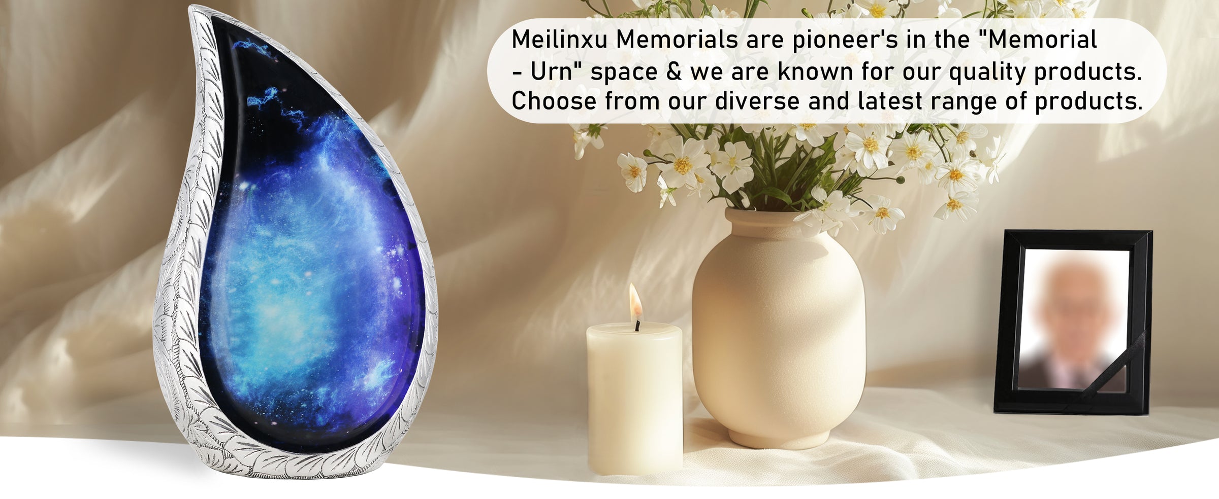 Black and Blue Galaxy Urn – Cosmic Tear Drop Adult Urn, Brass Keepsake & Set of 3 | MEILINXU — A Meaningful Memorial for Home or Niche