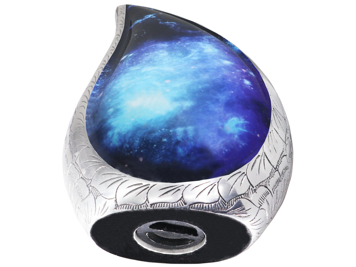 Black and Blue Galaxy Urn – Cosmic Tear Drop Adult Urn, Brass Keepsake & Set of 3 | MEILINXU — Distinctive Memorial Artwork