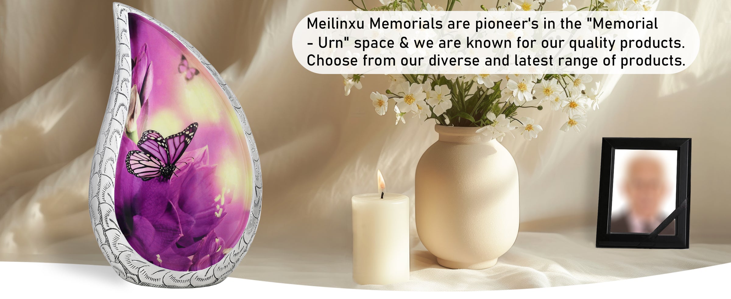 Purple Cremation Urns – Butterfly Tear Drop Adult Urn, Mini Keepsake Urn & Set of 3 | MEILINXU — A Meaningful Memorial for Home or Niche