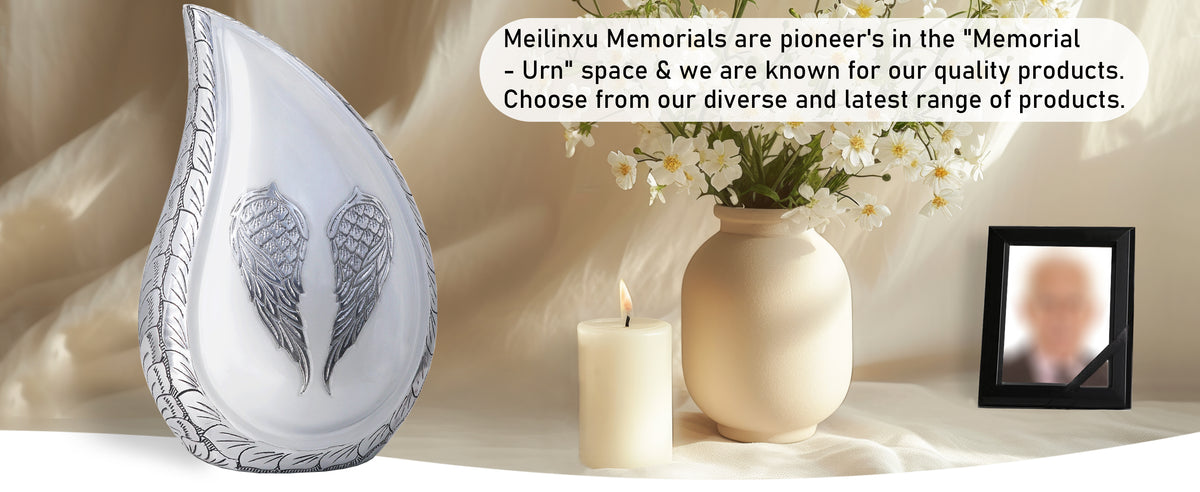 Angel Wing Urn for Ashes – Unique Tear Drop Adult Urns for Human Ashes, White or Purple | MEILINXU — A Meaningful Memorial for Home or Niche