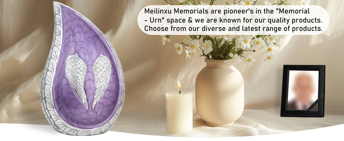 Angel Wing Urn for Ashes – Unique Tear Drop Adult Urns for Human Ashes, White or Purple | MEILINXU — A Meaningful Memorial for Home or Niche