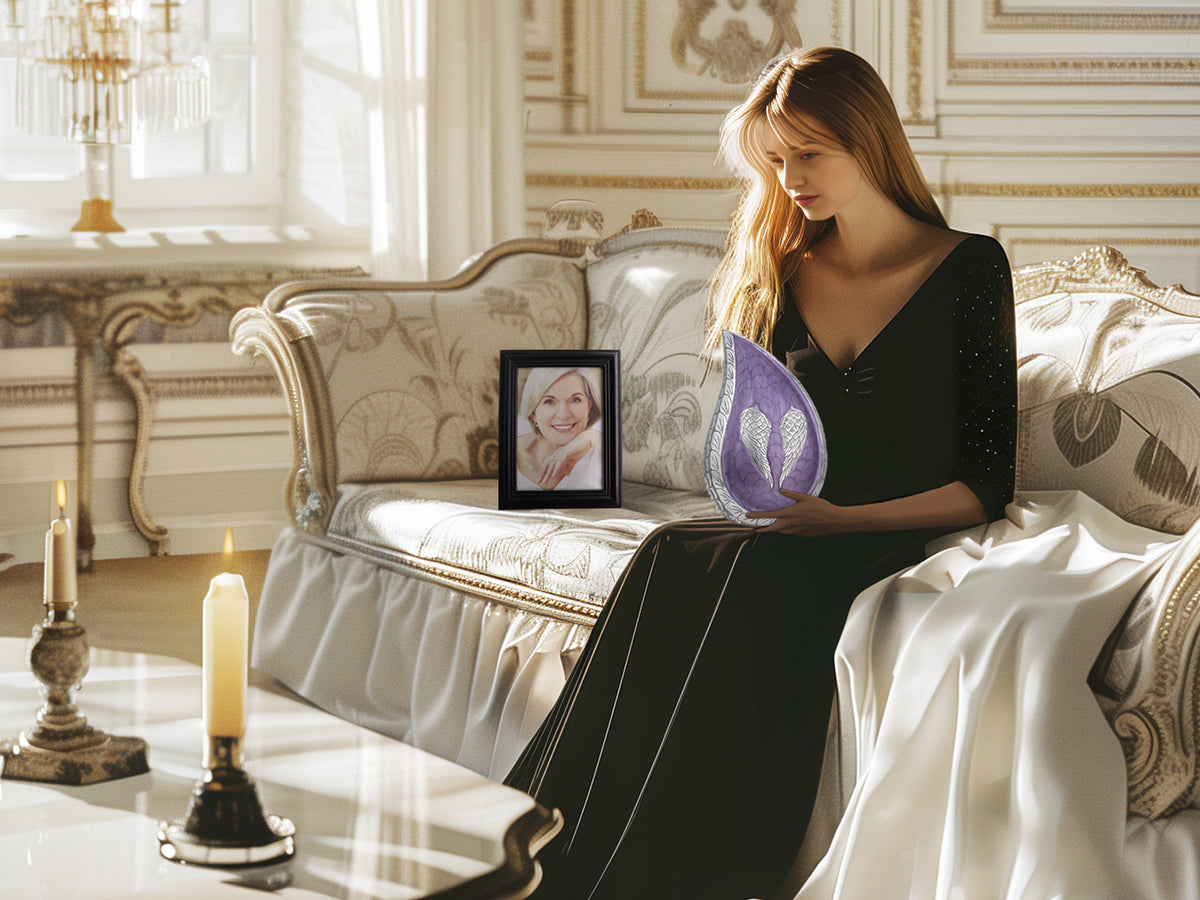 Angel Wing Urn for Ashes – Unique Tear Drop Adult Urns for Human Ashes, White or Purple | MEILINXU — Made for Lasting Remembrance