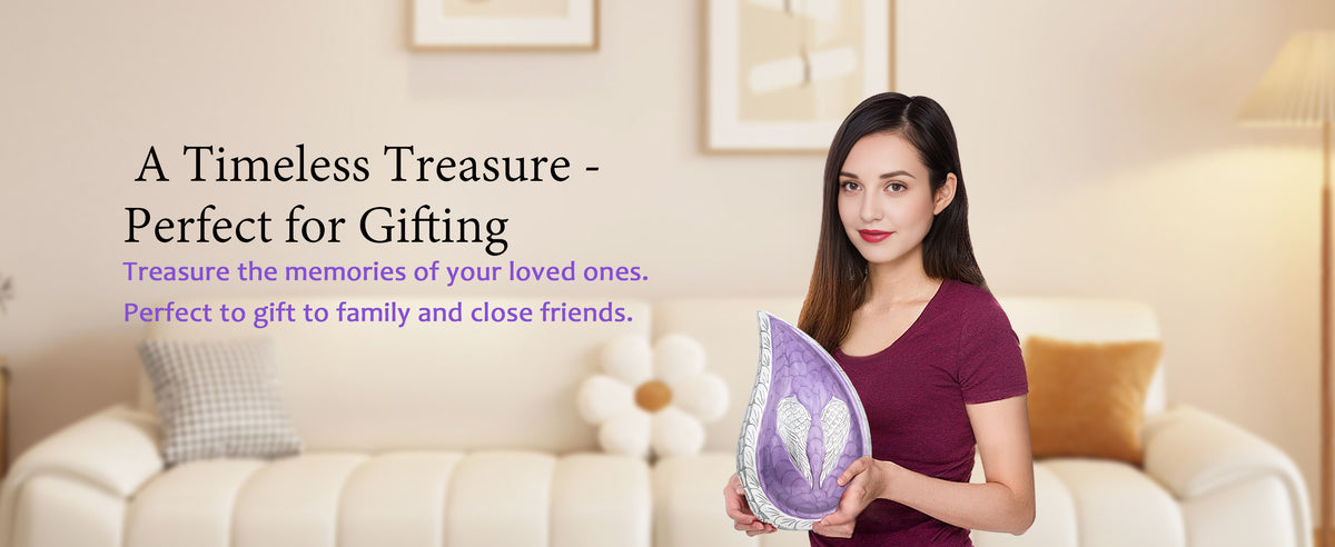 Angel Wing Urn for Ashes – Unique Tear Drop Adult Urns for Human Ashes, White or Purple | MEILINXU — A Personal Memorial