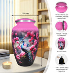Cremation urns for human ashes inspired by vibrant peacock feathers, finished with a secure threaded lid for lasting tribute