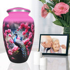 Urns for cremated remains displayed beside roses and family memories, remembering a cherished wife with warmth and love