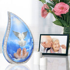 Modern urns for human ashes blue sky dove teardrop aluminum urn with family photo for father remembrance