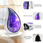 Full-size urn for human ashes with purple cosmic galaxy design, 200 cu in capacity and memorial accessories