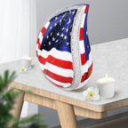 Modern urns for human ashes adult patriotic US flag teardrop aluminum urn on wooden side table for home decor