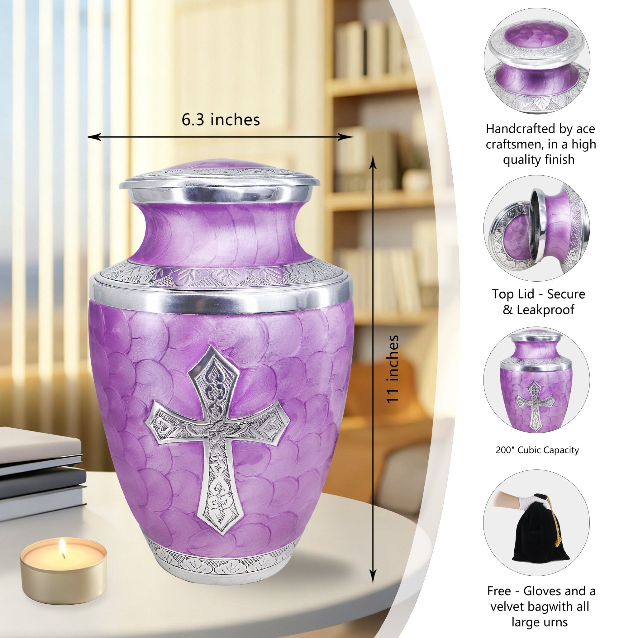 Funeral urn displayed in a peaceful home, engraved aluminum keepsake honoring a beloved husband with secure screw top