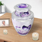 Decorative purple cremation urns for human ashes for mom, engraved floral urn for cremated remains with secure seal