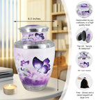 Butterfly urns for ashes for adults for grandma, purple engraved floral metal urn with size chart & accessories