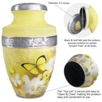 Cremation containers with screw top, winged butterfly artwork and hand engraved trim for lasting remembrance