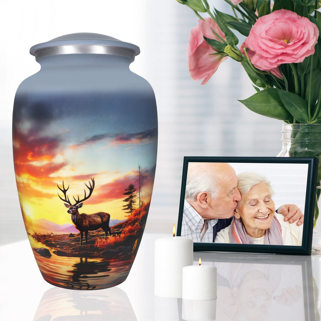 Created for urns for cremated remains, this deer design honors a loving mother beside family memories