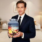 Cremation urns for adults presented by a gentleman, celebrating the life of a beloved husband