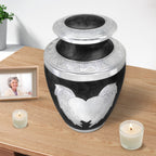 Classic black angel & heart urns for cremation ashes adult honoring mom, tabletop home memorial decor