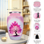 Cremation urns featuring a blooming Tree of Life, elegant craftsmanship and secure screw top