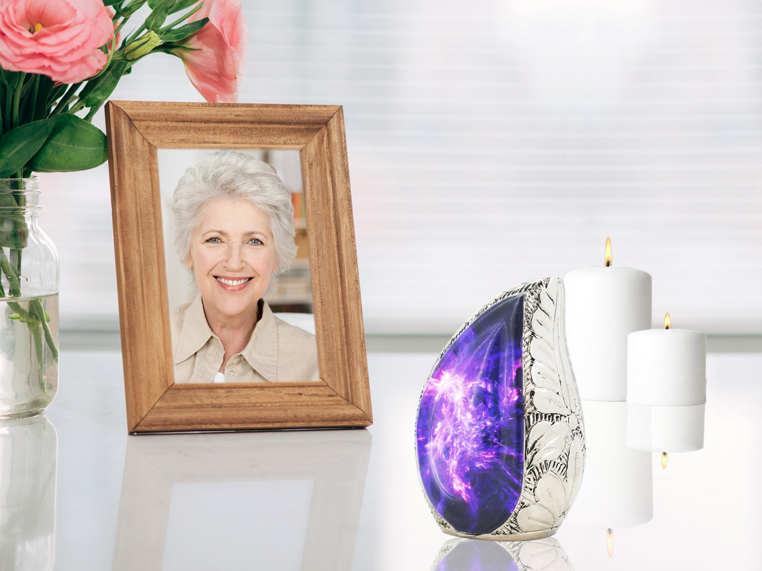 Amethyst Urn for Ashes – Cosmic Galaxy Full Size Urn, Brass Keepsake & 3 Mini Urns | MEILINXU — Made for Lasting Remembrance