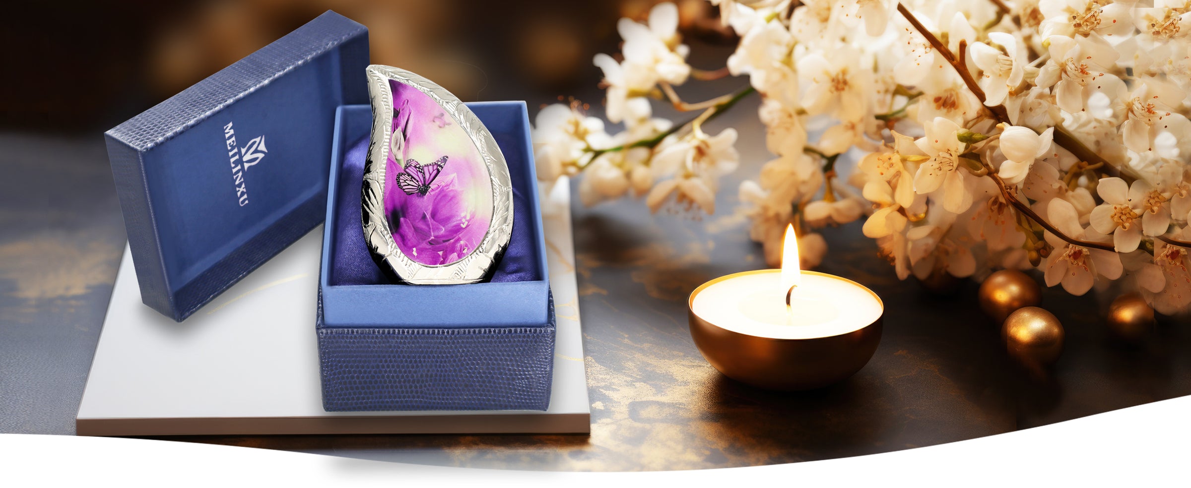 Purple Cremation Urns – Butterfly Tear Drop Adult Urn, Mini Keepsake Urn & Set of 3 | MEILINXU — A Meaningful Memorial for Home or Niche