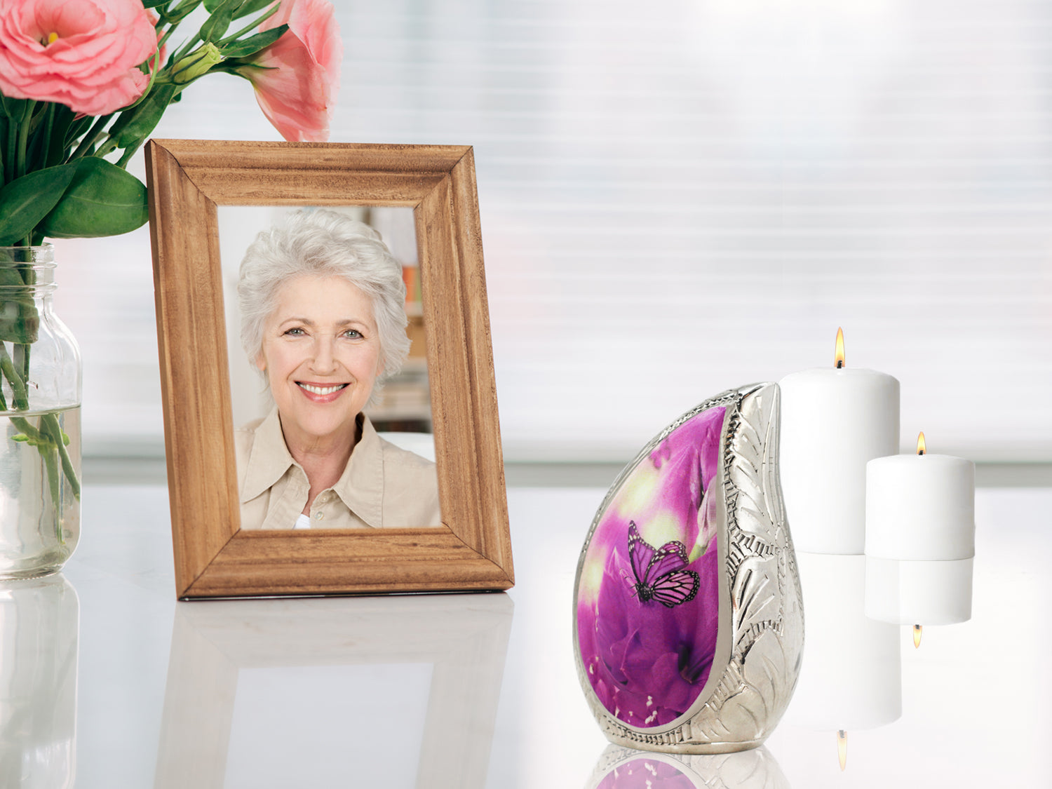 Purple Cremation Urns – Butterfly Tear Drop Adult Urn, Mini Keepsake Urn & Set of 3 | MEILINXU — Made for Lasting Remembrance