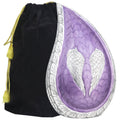 Purple engraved angel wing aluminum tear drop urns for human ashes adults with black velvet drawstring storage pouch