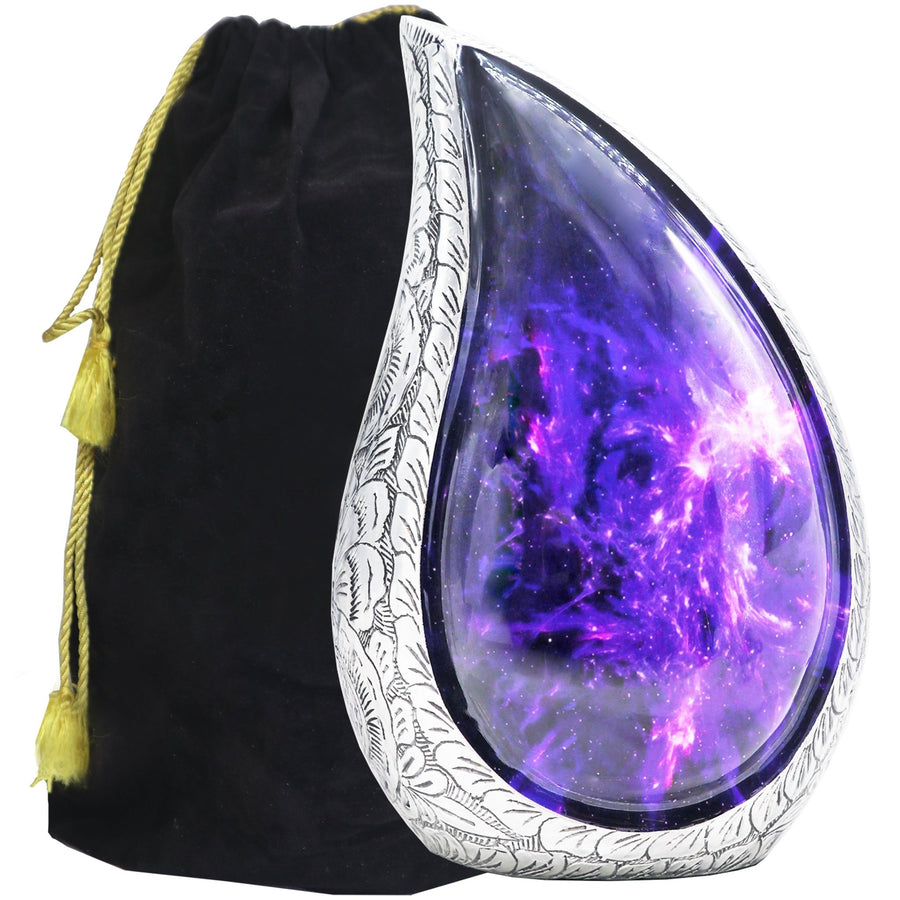 Amethyst Urn for Ashes – Cosmic Galaxy Full Size Urn, Brass Keepsake & 3 Mini Urns | MEILINXU