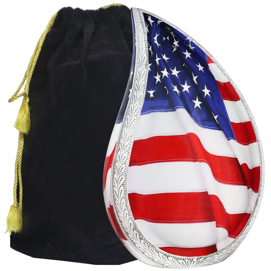 American Flag Urn for Ashes – Patriotic Teardrop Large Adult Urn for Human Ashes | MEILINXU