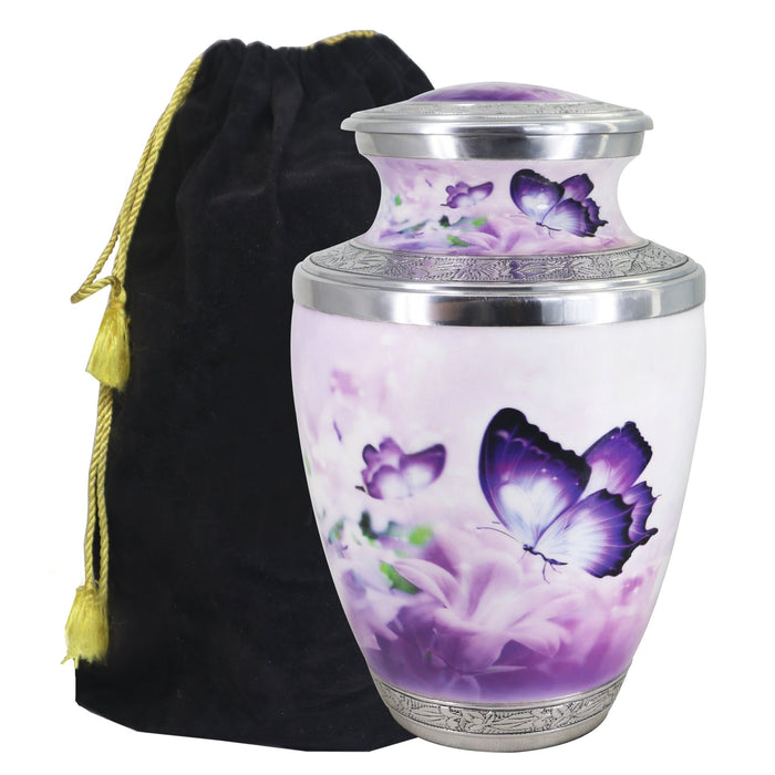 Purple Butterfly Urn for Ashes – Royal Floral Large Adult Urn & Small Keepsake Urn | MEILINXU