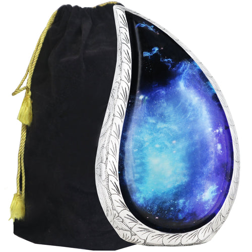 Premium velvet storage bag included with teardrop galaxy urn, thoughtful complete package for honoring beloved family member