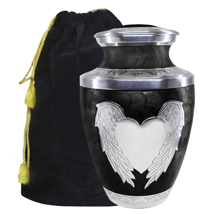 Heart Urn for Ashes – Angel Wings Adult Cremation Urn for Human Ashes in Black or Pink | MEILINXU