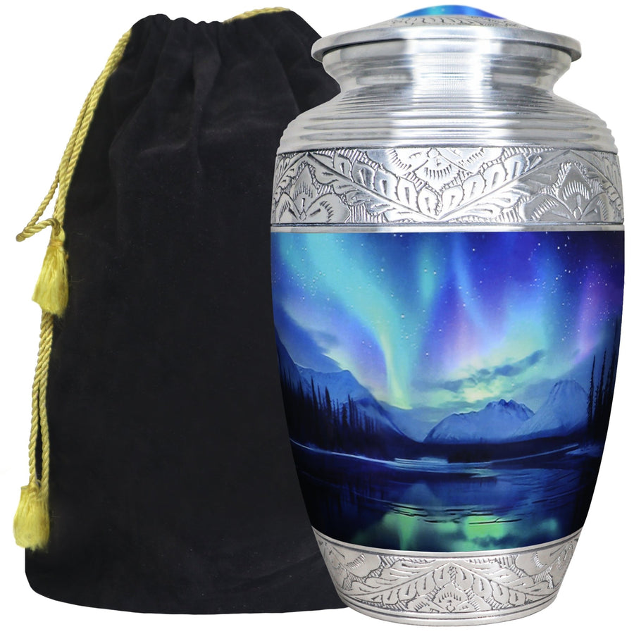Aurora Borealis Urn for Ashes – Northern Lights Adult Urn and Mini Keepsake Urn | MEILINXU