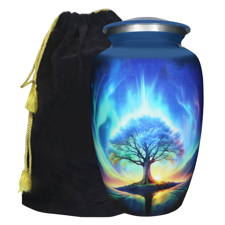 Northern Lights Urn – Blue Tree of Life Cremation Urns for Adults, Large Urn or Small Urn | MEILINXU