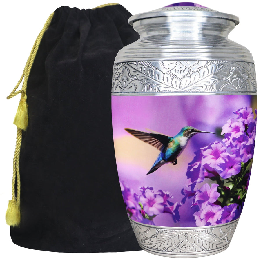 Purple Hummingbird Urn for Ashes – Floral Full Size Adult Cremation Urn for Human Ashes | MEILINXU