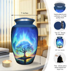 Cremation urns featuring a blue galaxy Tree of Life, threaded lid and elegant handcrafted finish