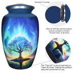 Cremation urns for human ashes with secure screw top, cosmic design and lasting aluminum craftsmanship