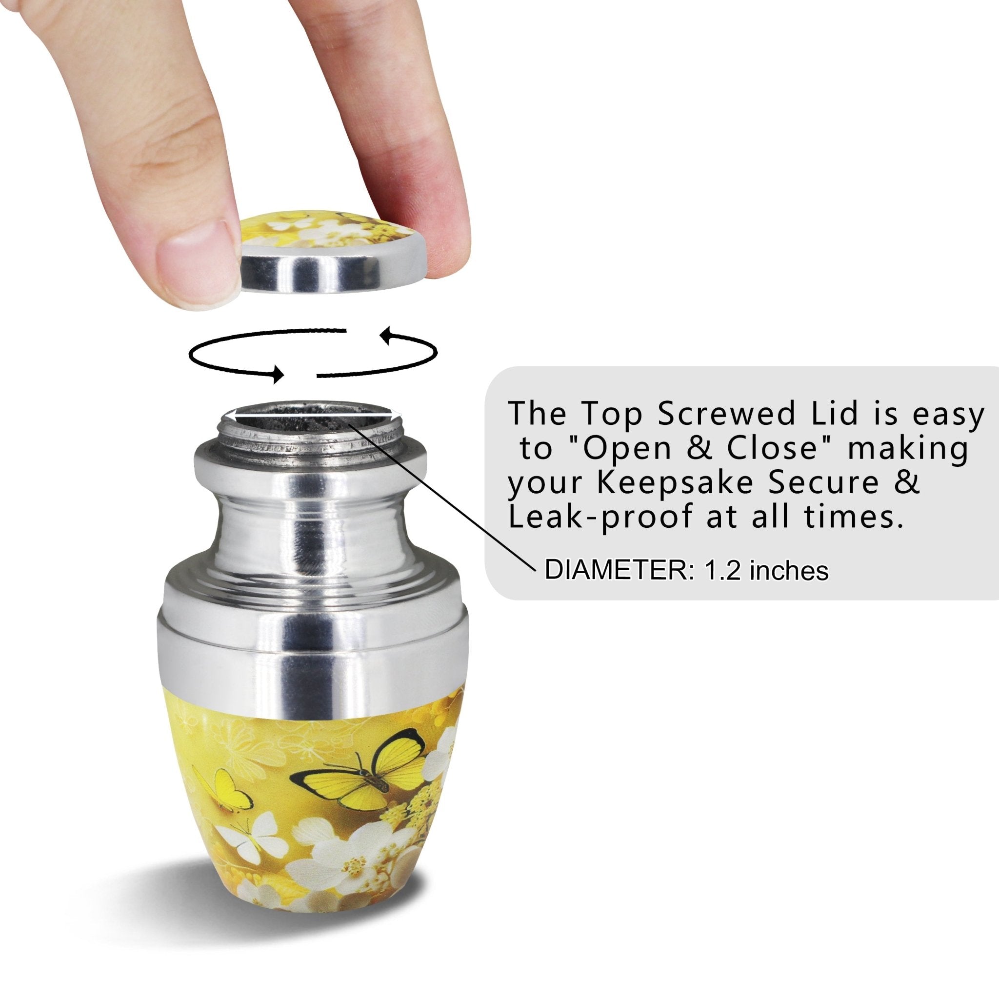 Urns for cremated remains with a secure threaded lid, butterfly memorial design protects your loved one's ashes