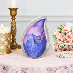 M MEILINXU Butterfly & Flower Urn, Cremation Urns for Human Ashes - Display at Home or Niche, Engraved Aluminum Tear Drop Urn for Ashes Adult Female & Male