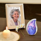 M MEILINXU Butterfly & Flower Urn, Cremation Urns for Human Ashes - Display at Home or Niche, Engraved Aluminum Tear Drop Urn for Ashes Adult Female & Male