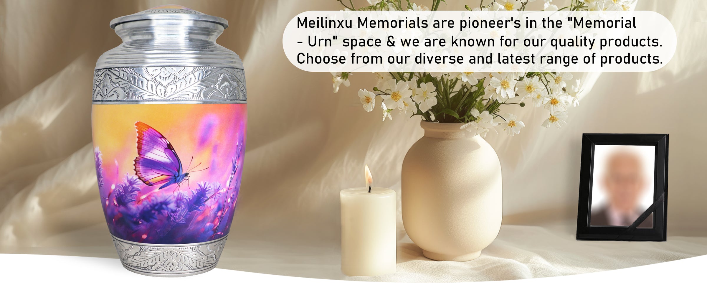 Purple Urn with Butterflies & Lavender – Full Size Urn for Cremated Remains & Mini Urn | MEILINXU — A Meaningful Memorial for Home or Niche