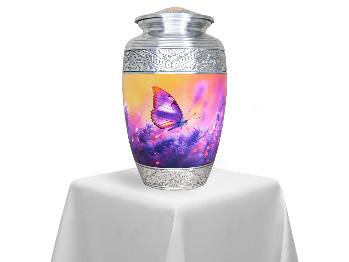 Purple Urn with Butterflies & Lavender – Full Size Urn for Cremated Remains & Mini Urn | MEILINXU — Secure and Considered Design