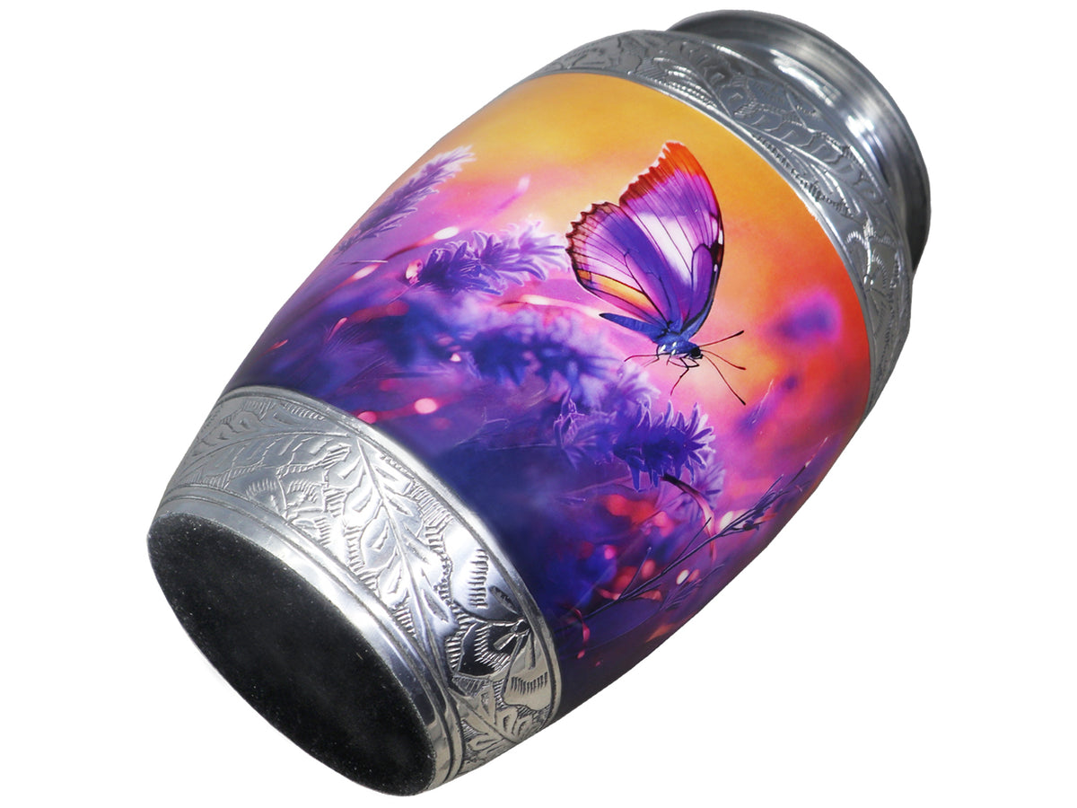 Purple Urn with Butterflies & Lavender – Full Size Urn for Cremated Remains & Mini Urn | MEILINXU — Distinctive Memorial Artwork